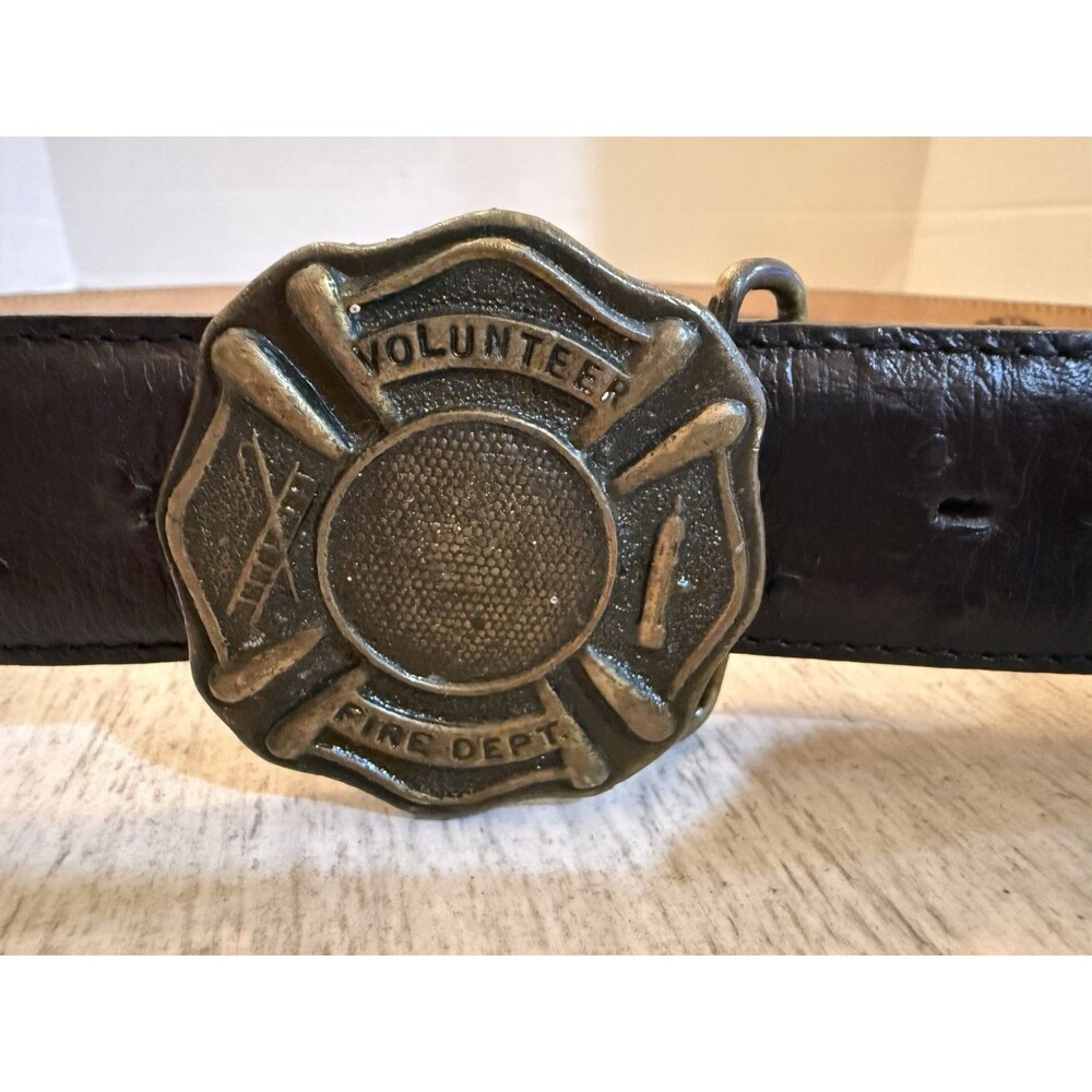 Vintage Solid Brass Volunteer Fire Department Belt Buckle Maltese Cross Ladder